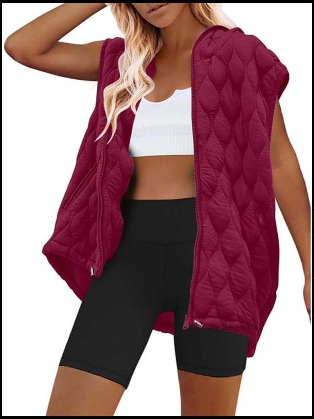 Oversized Puffer Vest Sleeveless Quilted Zip Up Hooded Puffy Winter